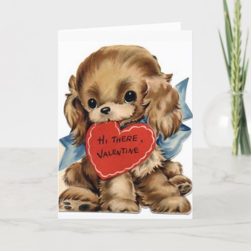 Retro Vintage Puppy Heart Custom Valentines Day Holiday Card