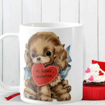 Retro Vintage Puppy Love Valentine's Day Coffee Mug by VintageDawnings at Zazzle
