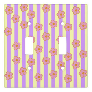 Retro Vintage Purple Stripe Flower Pattern Light Switch Cover