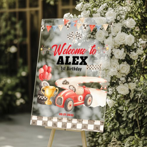 Retro Vintage Race Car Welcome Birthday Acrylic Sign