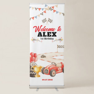 Retro Vintage Race Car Welcome Birthday Retractable Banner