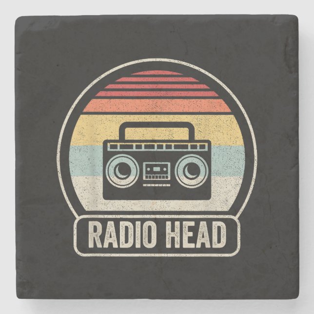 Retro Vintage Radio Head Stone Coaster (Front)