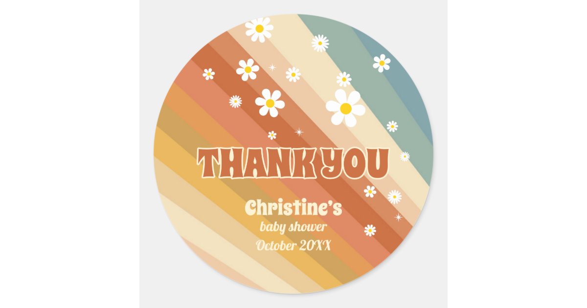 Retro Vintage Rainbow Baby Shower Thank You Classic Round Sticker | Zazzle
