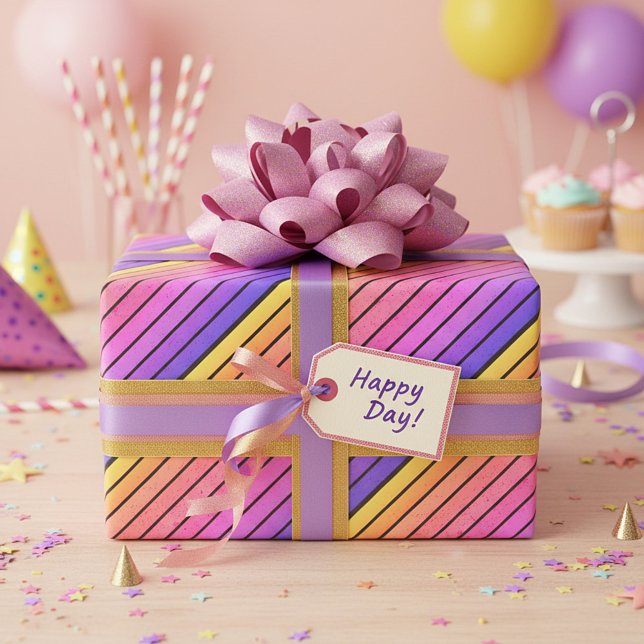 Retro vintage rainbow sunset stripes wrapping paper (Creator Uploaded)