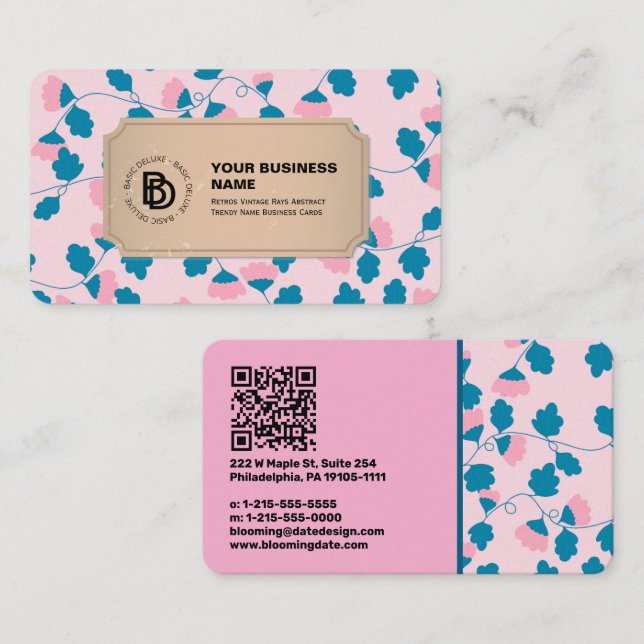 Retro Vintage Rays Abstract Trendy Name Business Card (Front/Back)