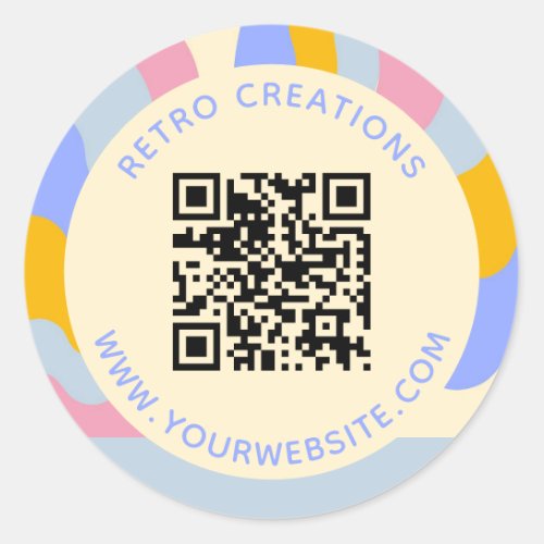 Retro Vintage Rays QR Code Abstract Business Classic Round Sticker