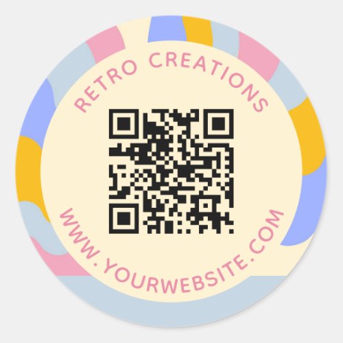 Retro Vintage Rays QR Code Abstract Business Classic Round Sticker