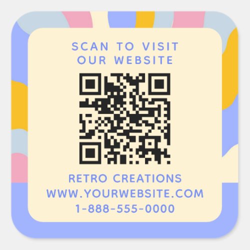 Retro Vintage Rays QR Code Abstract Business Square Sticker