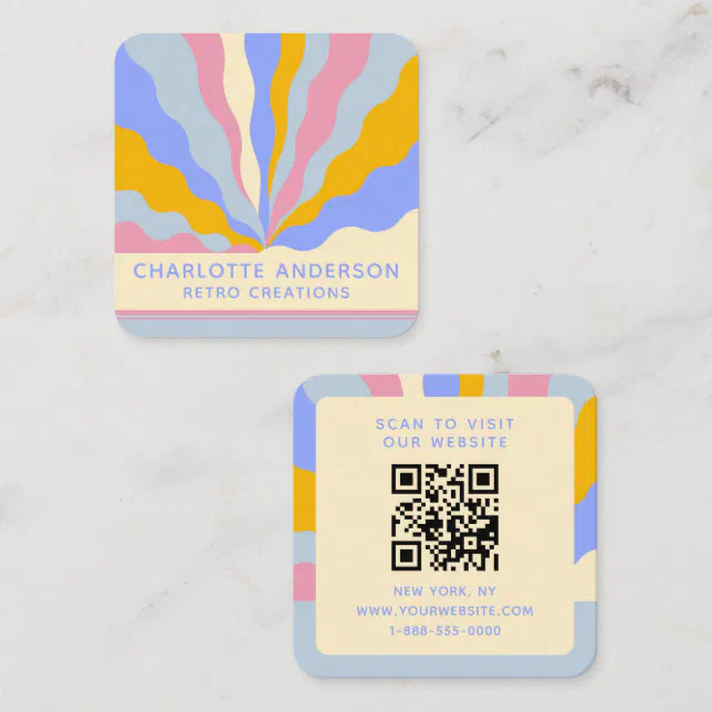 Retro Vintage Rays QR Code Abstract Trendy Square Business Card | Zazzle