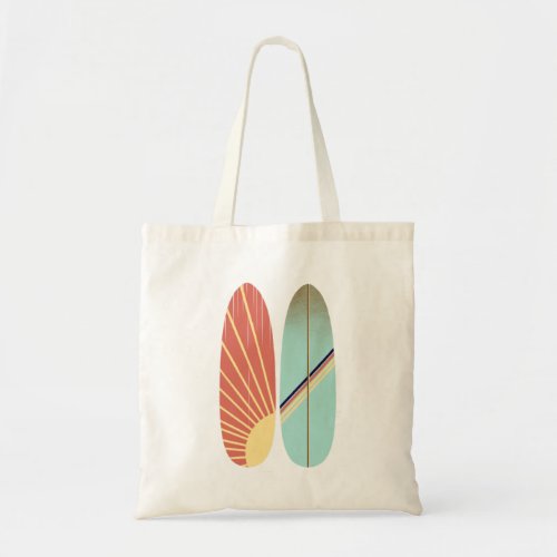 Retro Vintage Red  Blue Surfboard Illustration  Tote Bag