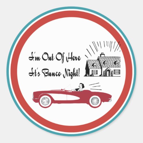 Retro  Vintage  Red Convertible Bunco Classic Round Sticker