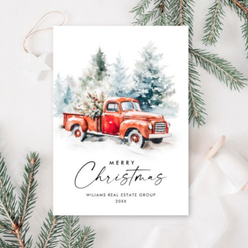 Retro Vintage Red Farm Truck Christmas Corporate Holiday Card