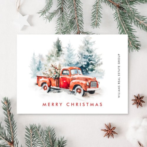 Retro Vintage Red Farm Truck Christmas Corporate Holiday Card