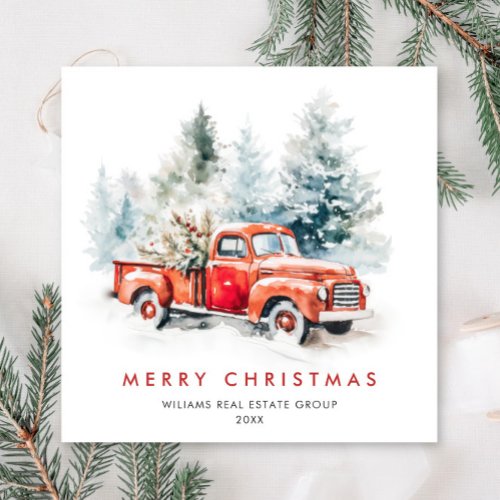 Retro Vintage Red Farm Truck Christmas Corporate Holiday Card