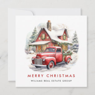 Retro Vintage Red Farm Truck Christmas Corporate Holiday Card