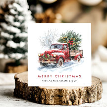 Retro Vintage Red Farm Truck Christmas Greeting