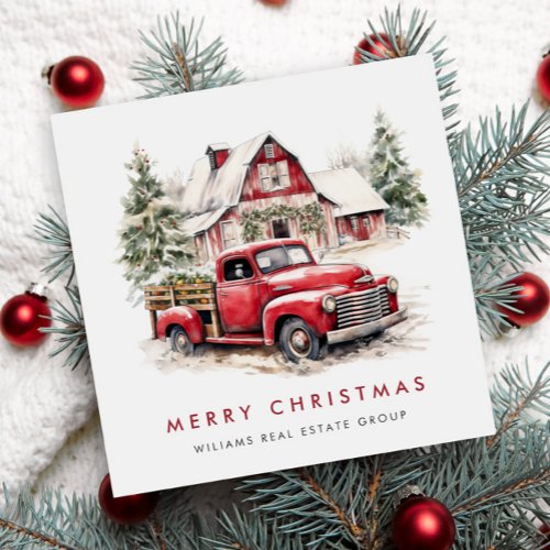 Retro Vintage Red Farm Truck Christmas Greeting Holiday Card