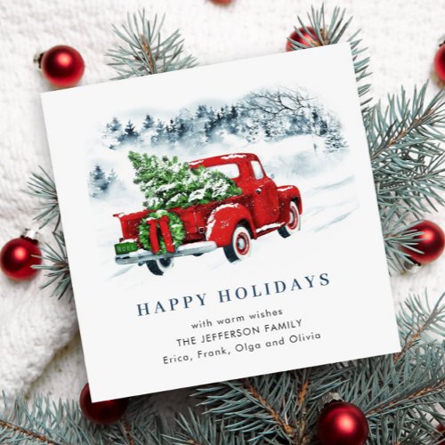 Retro Vintage Red Farm Truck Christmas Greeting Holiday Card