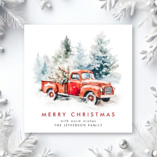 Retro Vintage Red Farm Truck Christmas Greeting Holiday Card