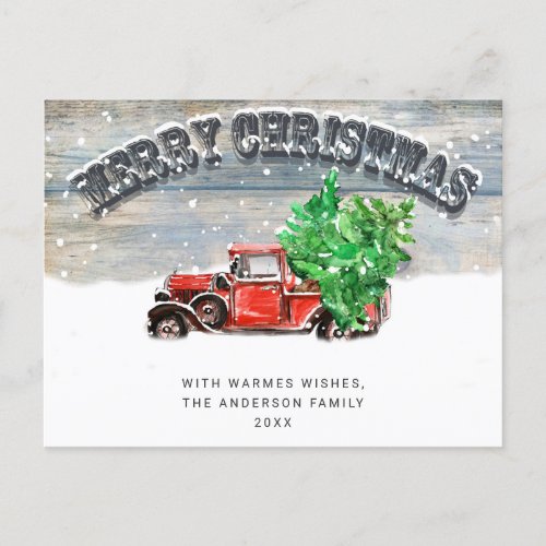 Retro Vintage Red Farm Truck Christmas Greeting Holiday Postcard