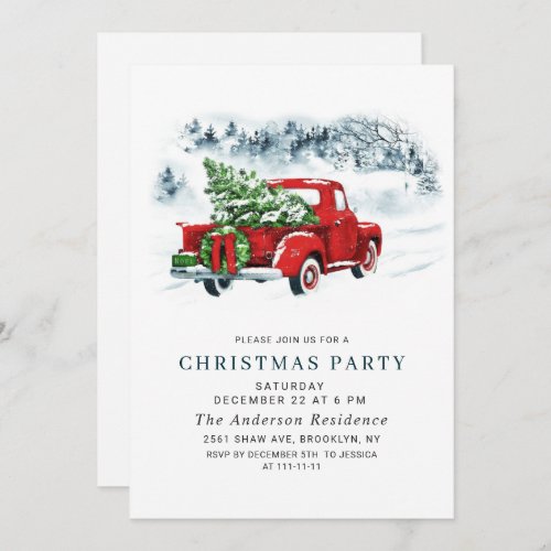 Retro Vintage Red Farm Truck Christmas Party Invitation