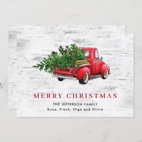 Retro Vintage Red Farm Truck Christmas Tree Boho Holiday Card