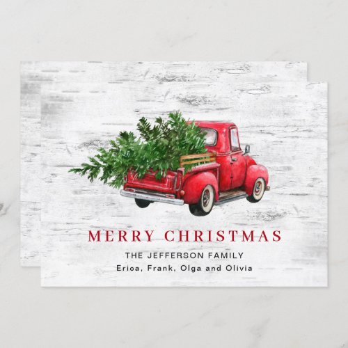 Retro Vintage Red Farm Truck Christmas Tree Boho Holiday Card