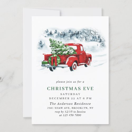 Retro Vintage Red Farm Truck Holiday Christmas Eve Invitation