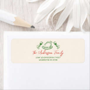 Retro Vintage Red Green Hand Drawn Merry Christmas Label