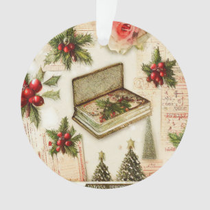 Retro Vintage Red Green Holly Christmas Holiday Ornament