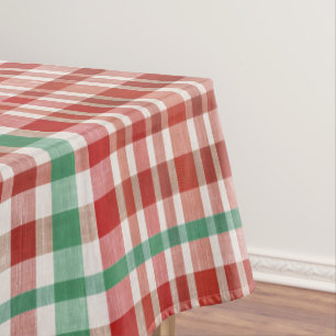 Retro Vintage Red Green Textured Plaid  Tablecloth