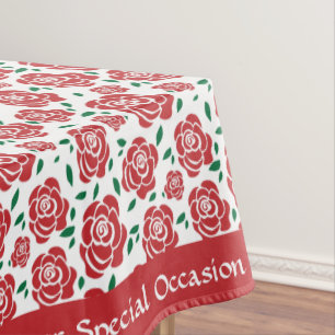 Retro Vintage Red Roses Green Leaves Personalized Tablecloth