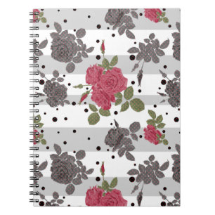 Retro vintage red roses seamless pattern polka dot notebook