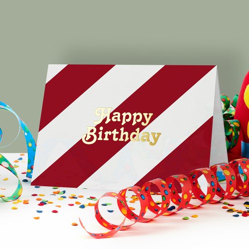 Retro Vintage Red Stripes Happy Birthday Foil Greeting Card