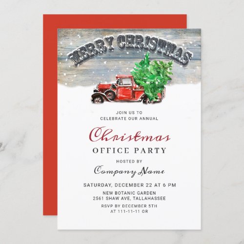 Retro Vintage Red Truck Corporate Christmas Party Invitation