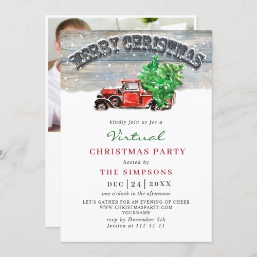 Retro Vintage Red Truck VIRTUAL Christmas Party Invitation