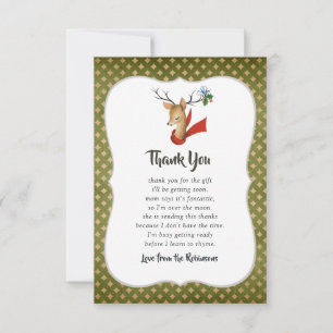 Retro Vintage Reindeer Christmas Baby Shower Thank You Card