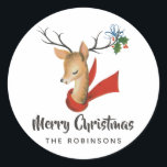 Retro Vintage Reindeer Christmas Classic Round Sticker<br><div class="desc">Cute antique Reindeer Christmas stickers customizable to your specifics.</div>