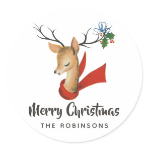 Retro Vintage Reindeer Christmas Classic Round Sticker