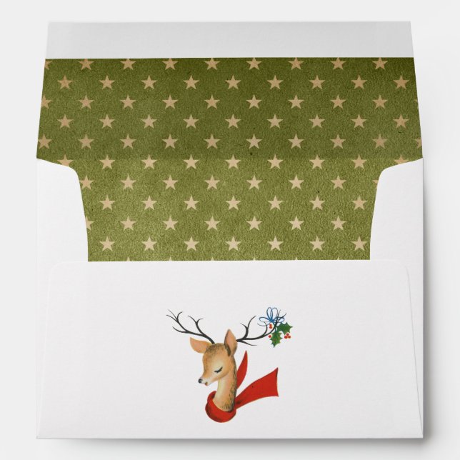 Retro Vintage Reindeer Christmas Envelope (Back (Bottom))