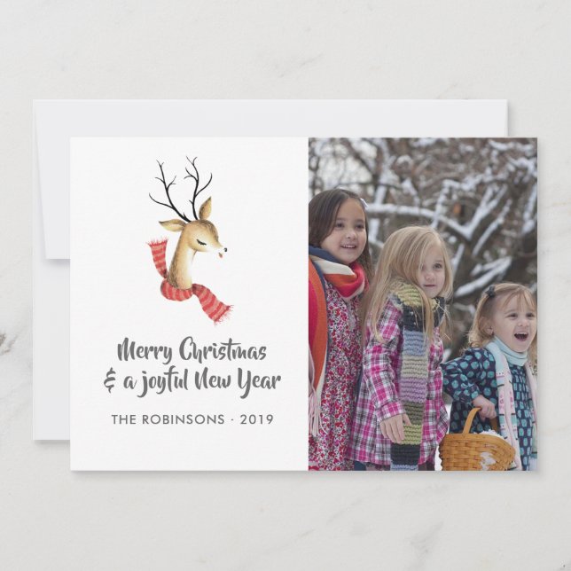 Retro Vintage Reindeer Christmas Family Photo Holiday Card (Front)