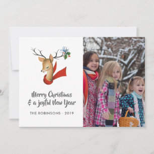 Retro Vintage Reindeer Christmas Family Photo Holiday Card