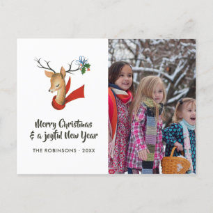 Retro Vintage Reindeer Christmas Family Photo Holiday Postcard