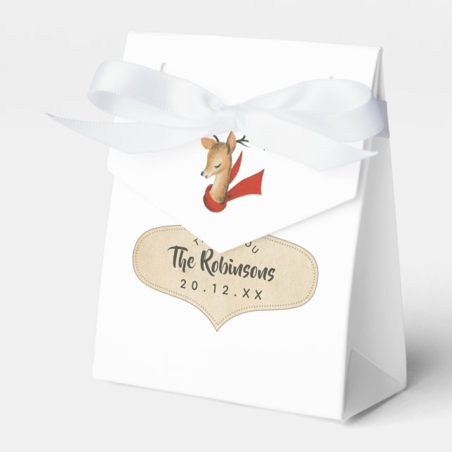 Retro Vintage Reindeer Christmas Favor Boxes (Front Side)