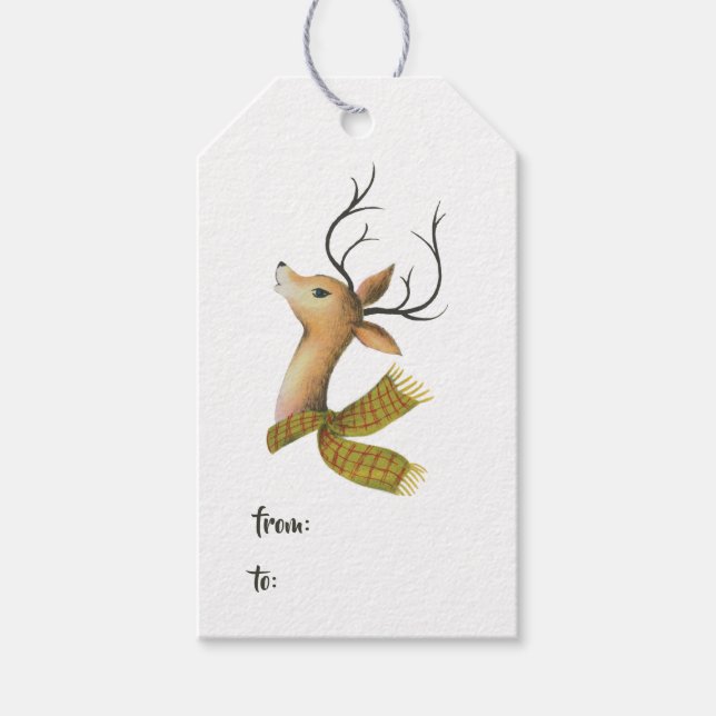 Retro Vintage Reindeer Christmas Gift Tags (Front)