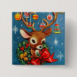 Retro Vintage reindeer Christmas Holiday button