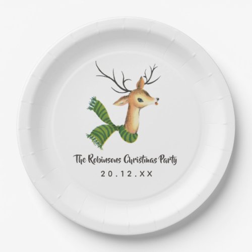 Retro Vintage Reindeer Christmas Party Paper Plates