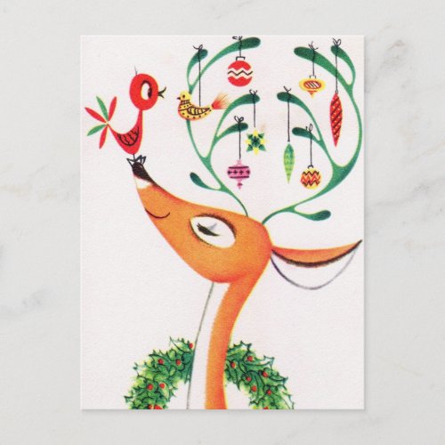 Retro Vintage reindeer Christmas postcard