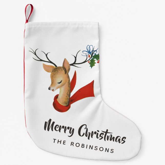 Retro Vintage Reindeer Christmas Small Christmas Stocking (Front)
