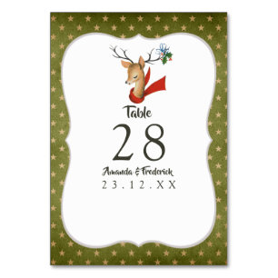 Retro Vintage Reindeer Christmas Wedding Table Number